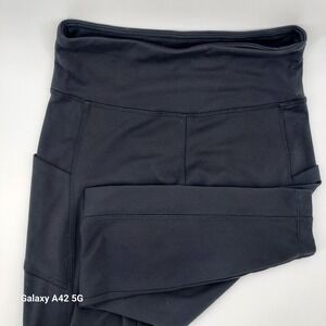 Cali Active Womens High Waisted‎ Athletic Leggings Black Side Pockets Size Small